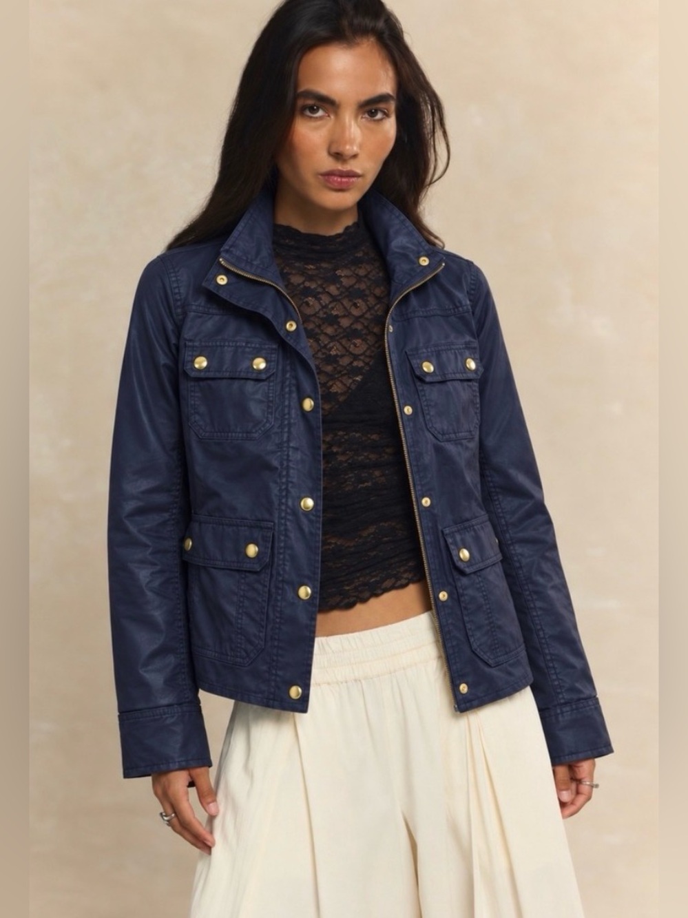 J.Crew Jacket Women’s XL Downtown Field Jacket Navy Cotton Utility Military